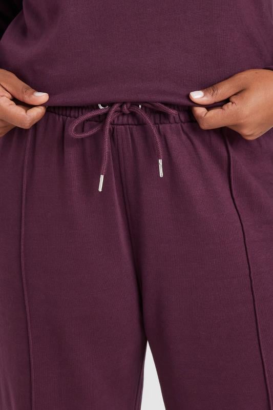 YOURS Plus Size Burgundy Red Crew Neck Sweatshirt & Wide Leg Jogger Co-Ord Set | Yours Clothing 4