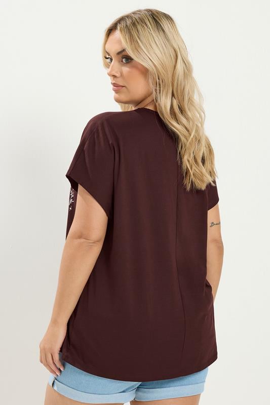YOURS Plus Size Brown 'Mystic Soul' Laser Cut Slogan T-Shirt | Yours Clothing 2