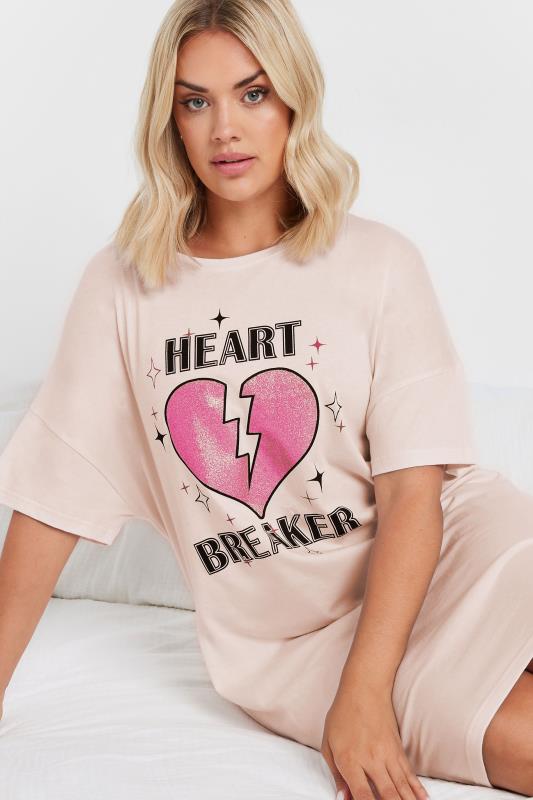 YOURS Plus Size Pink 'Heart Breaker' Sleep Tee Nightdress | Yours Clothing 4