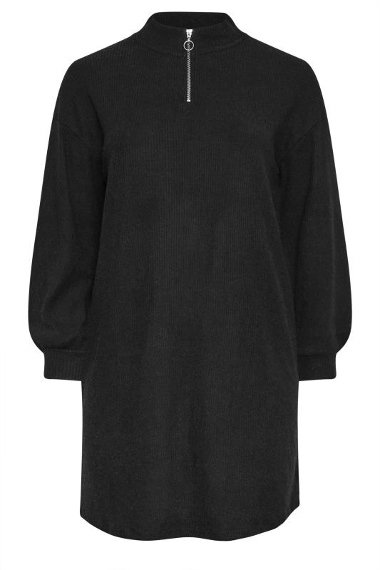 YOURS Plus Size Black Soft Touch Zip Neck Jumper Dress | Yours Clothing 5