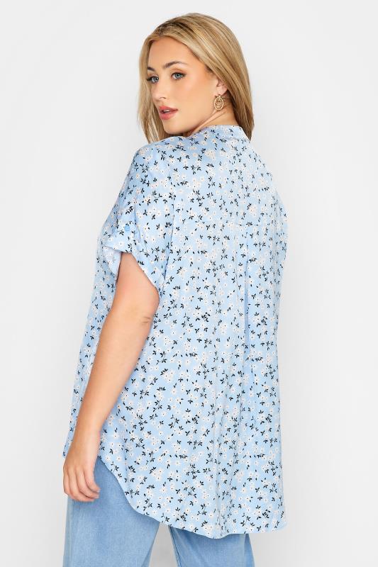 Plus Size Blue Daisy Print Grown On Sleeve Blouse | Yours Clothing 3
