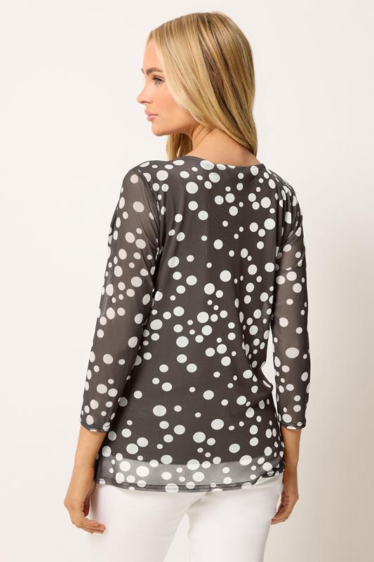 M&Co Brown Polka Dot Print Crew Neck Mesh Top | M&Co 2