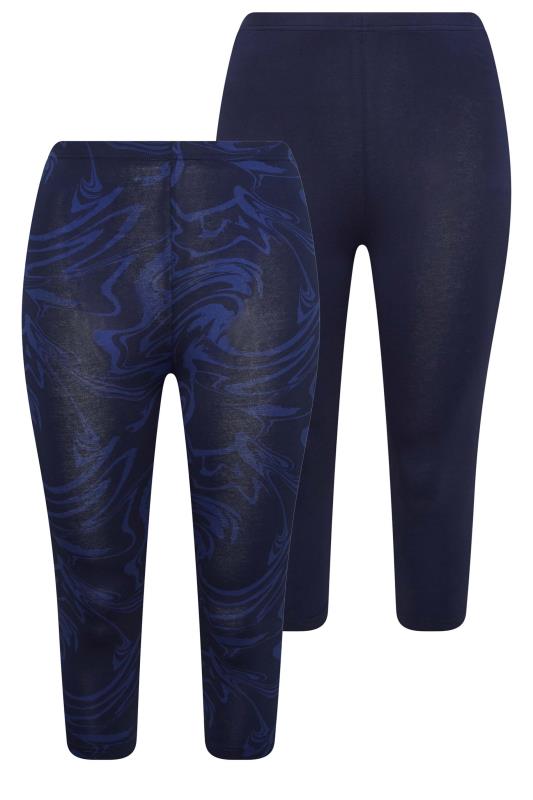 YOURS 2 PACK Plus Size Navy Blue Swirl Print Cropped Leggings | Yours Clothing 7