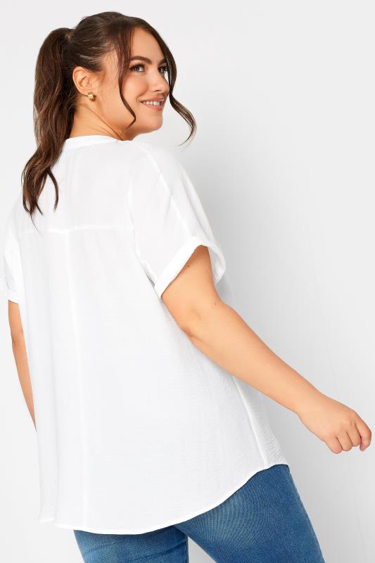 YOURS Plus Size White Half Placket Short Sleeve Blouse | Yours Clothing 3