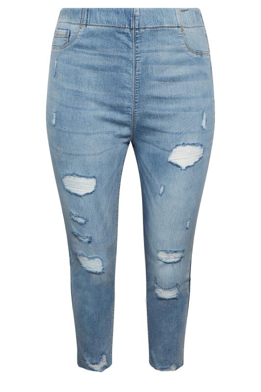 YOURS Plus Size Light Blue Ripped Stretch Cropped JENNY Jeggings
