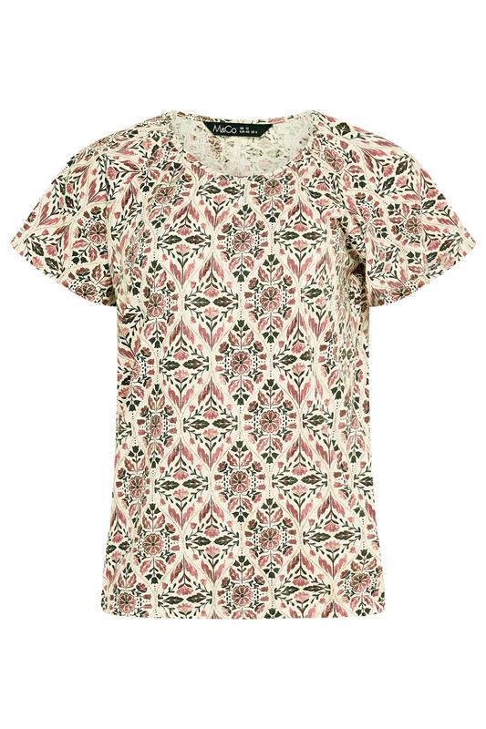 M&Co White & Pink Floral Cotton Scoop Neck Top | M&Co 5