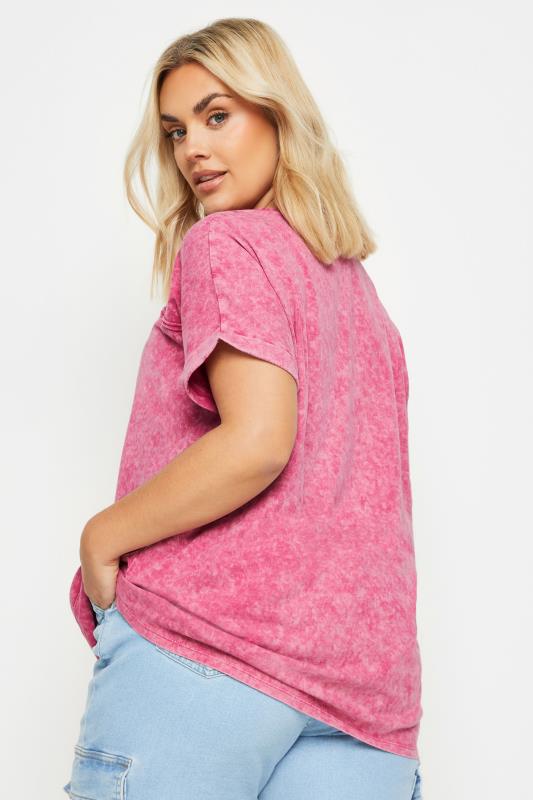 YOURS Plus Size Pink Acid Wash Cut Out T-Shirt | Yours Clothing 3