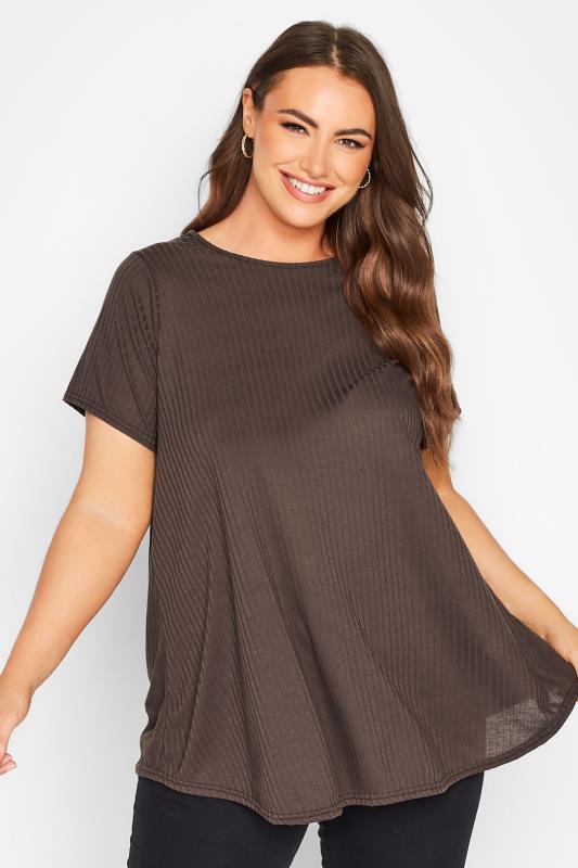LIMITED COLLECTION Curve Chocolate Brown Ribbed Swing Top 1