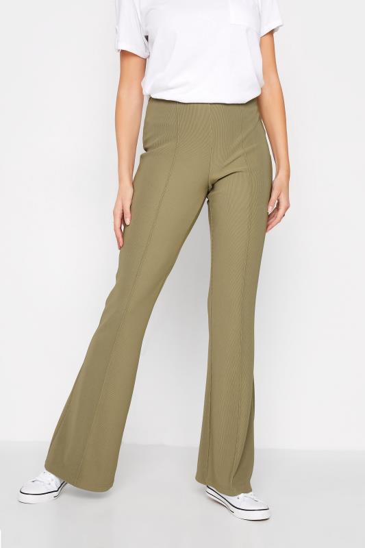 LTS Tall Women's Sage Green Ribbed Kick Flare Trousers | Long Tall Sally 1