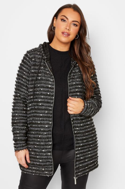 YOURS Plus Size Black Spot Zip Through Hoodie | Yours Clothing 1
