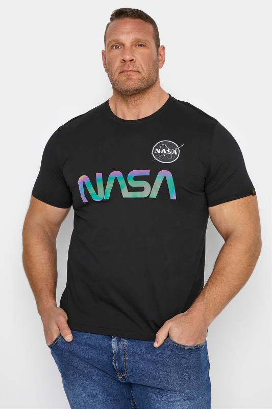 Großen Größen  ALPHA INDUSTRIES Big & Tall Black NASA Reflective T-Shirt
