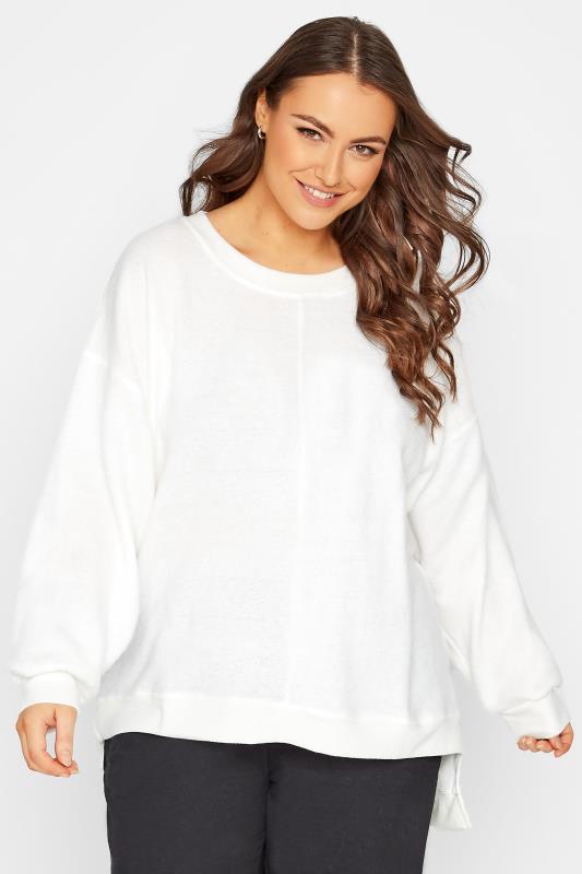 Plus Size  YOURS Curve White Soft Touch Fleece Sweatshirt