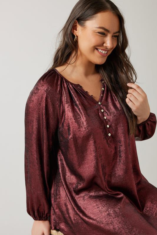 EVANS Plus Size Burgundy Red Metallic Long Sleeve Blouse | Evans  4