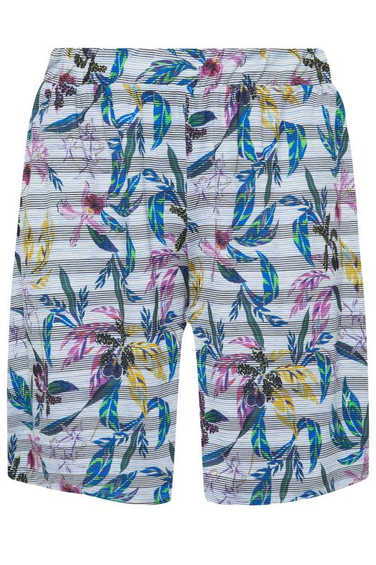 YOURS Plus Size Blue Floral Stripe Print Pull On Shorts | Yours Clothing 5