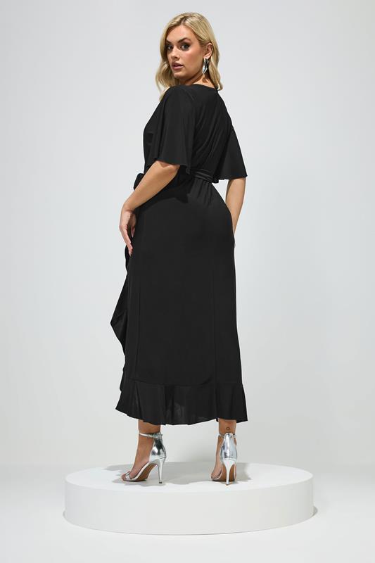 YOURS LONDON Plus Size Black Ruffle Hem Wrap Dress | Yours Clothing 2
