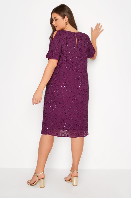 LUXE Plus Size Purple Sequin Hand Embellished Cape Dress | Yours Clothing 3
