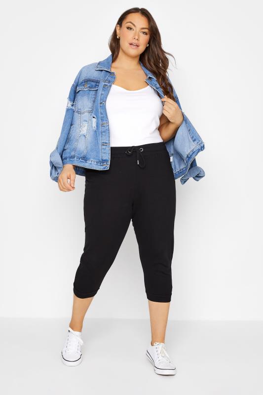Plus Size Black Cotton Cropped Joggers | Yours Clothing 2