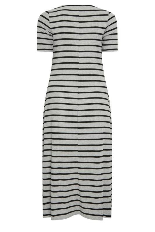 YOURS Curve Plus Size Grey Ribbed Stripe Swing Maxi Dress | Yours Clothing  7