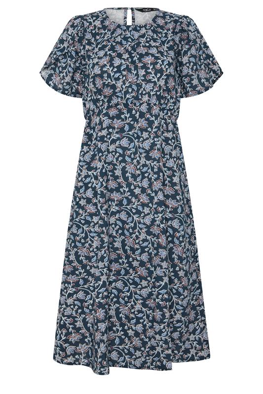 M&Co Petite Blue Floral Print Tulip Sleeve Dress | M&Co 5
