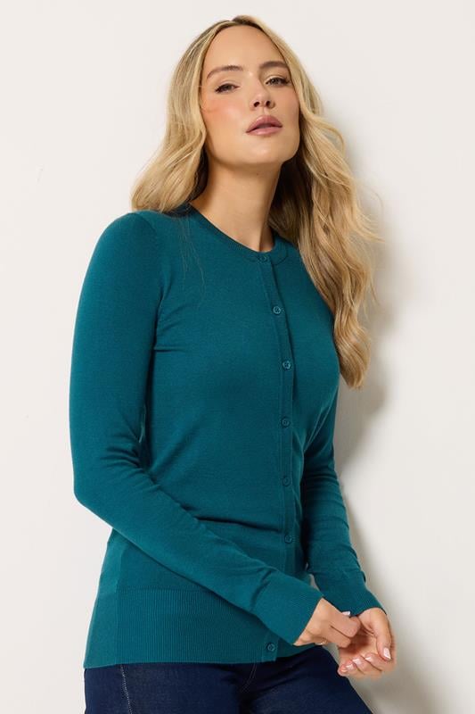  LTS Tall Teal Blue Crew Neck Button Cardigan