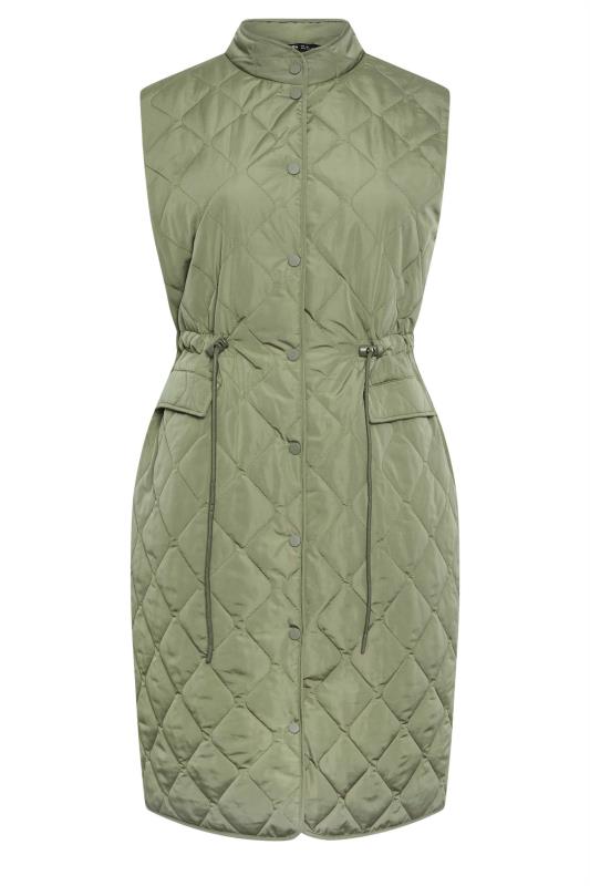 YOURS Plus Size Green Lightweight Quilted Midi Gilet | Yours Clothing 5