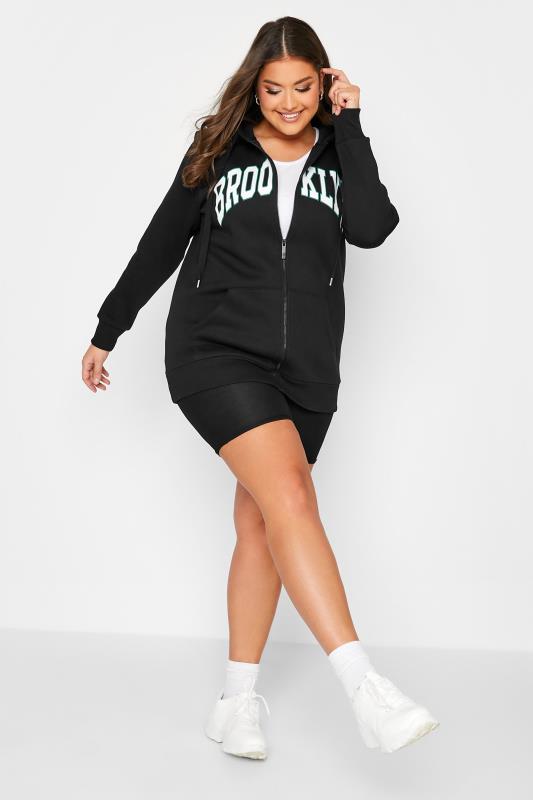 Plus Size Black 'Brooklyn'' Graphic Print Zip Hoodie | Yours Clothing 2