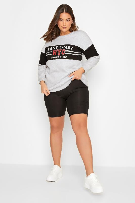 YOURS Plus Size Curve Grey 'NYC' Slogan Colour Block Sweatshirt | Yours Clothing  2