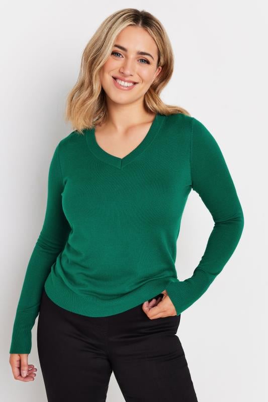 M&Co Teal Green V-Neck Long Sleeve Jumper | M&Co 1