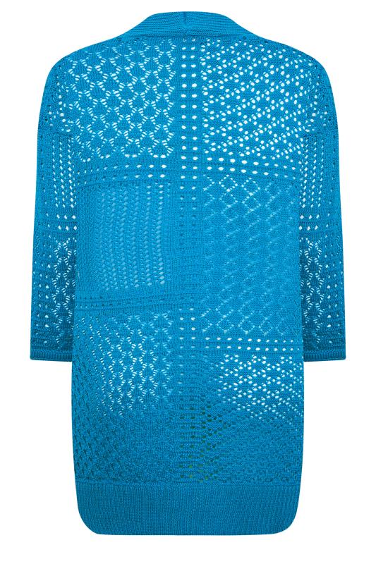 YOURS Plus Size Blue Pointelle Longline Cardigan | Yours Clothing 7