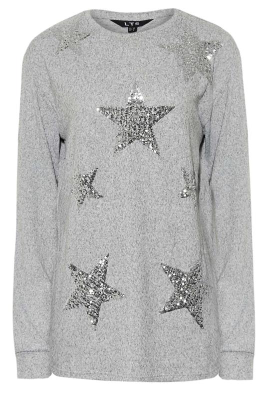 LTS Tall Grey Star Print Sequin Embellished Top 6