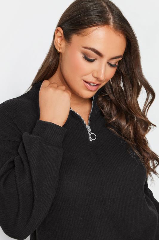 YOURS Plus Size Black Soft Touch Zip Neck Jumper Dress | Yours Clothing 4