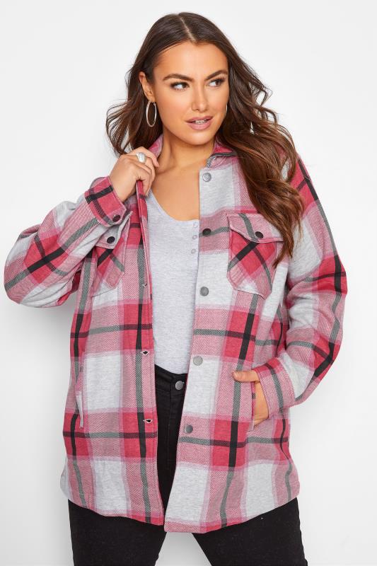 Plus Size  Hot Pink Checked Shacket