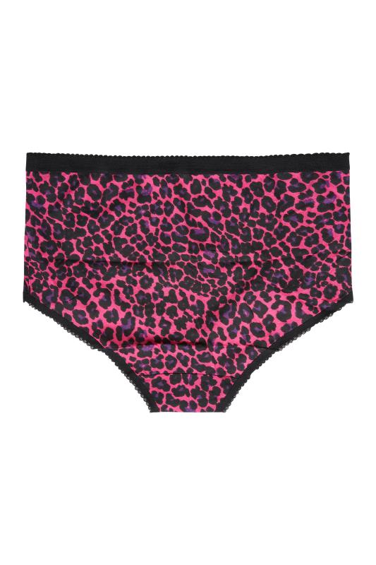 5 PACK Curve Pink & Black Leopard Print High Waisted Full Briefs 6