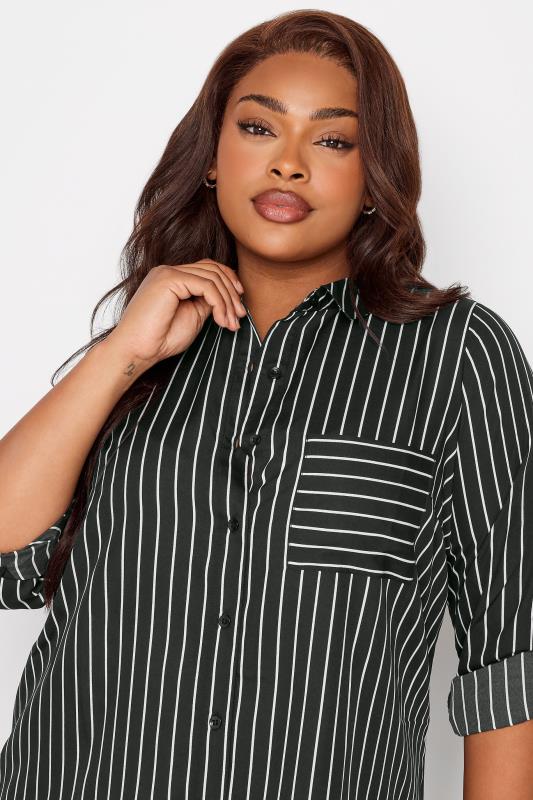 YOURS Plus Size Black & White Stripe Print Boyfriend Shirt | Yours Clothing 4