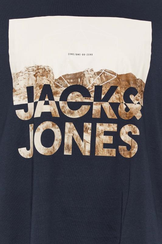 JACK & JONES Big & Tall Mens Navy Blue Logo Mountain Print T-Shirt | BadRhino 3