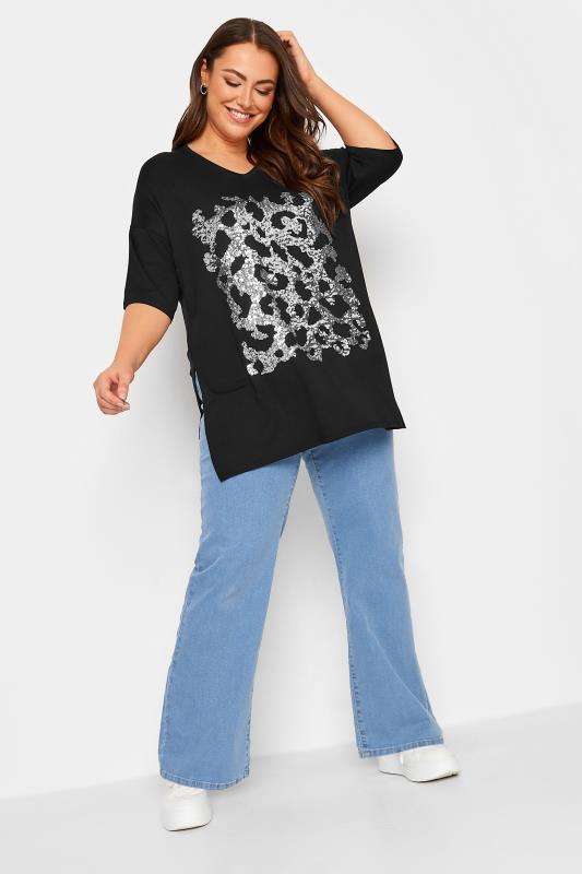 YOURS Plus Size Leopard Print Sequin Top | Yours Clothing 2