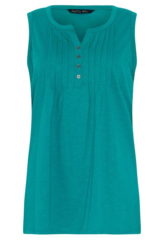 M&Co Teal Green Cotton Sleeveless Henley Top | M&Co 5
