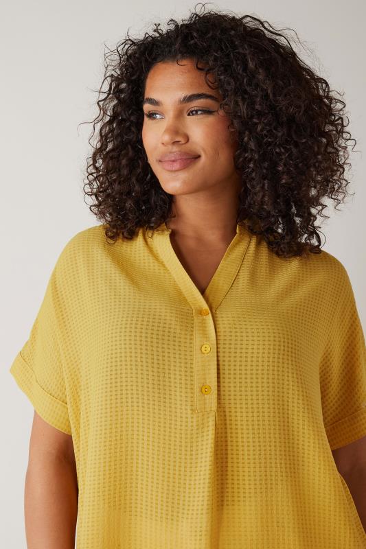 EVANS Plus Size Mustard Yellow Woven Check Blouse | Evans  4