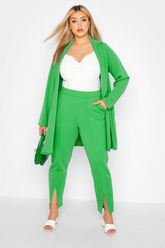 LIMITED COLLECTION Curve Bright Green Split Hem Tapered Trousers_B.jpg