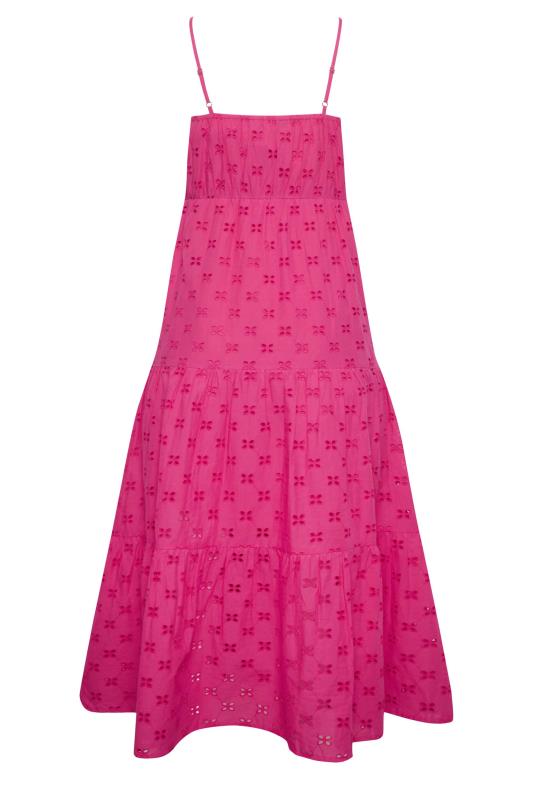 YOURS PETITE Plus Size Hot Pink Broderie Anglaise Strap Maxi Dress | Yours Clothing 7