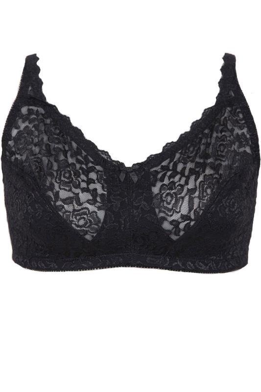 Black Hi Shine Lace Non Wired Bra - Available In Sizes 38C - 48G 3
