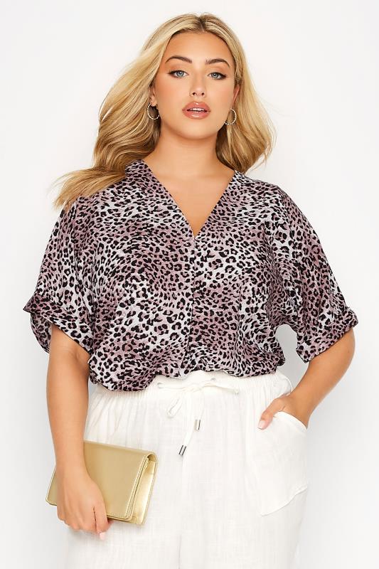 Plus Size Purple Leopard Print Pleat Front V-Neck Top | Yours Clothing 2