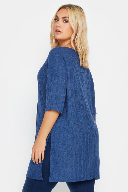 YOURS Plus Size Blue Textured Oversized Top | Yours Clothing 3