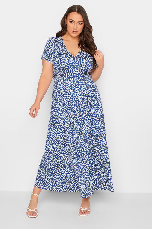 Grande Taille YOURS Curve Blue Ditsy Floral Wrap Dress