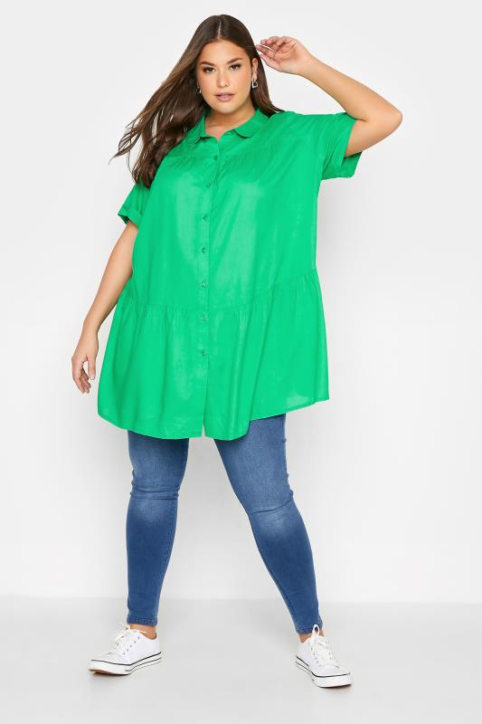 Plus Size Bright Green Tiered Smock Shirt | Yours Clothing  2