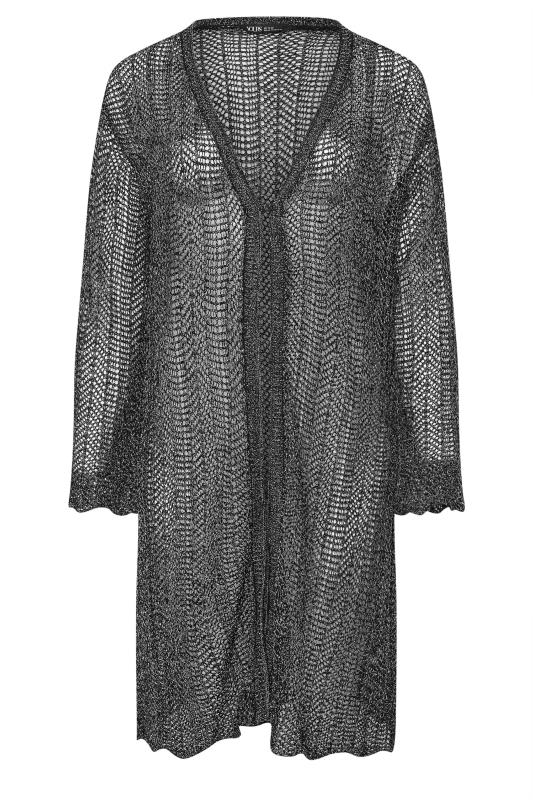 YOURS Plus Size Black Metallic Crochet Midi Cardigan | Yours Clothing 6