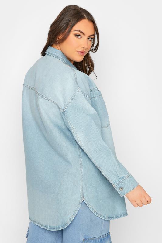 YOURS Plus Size Curve Light Blue Denim Western Style Shacket | Yours Clothing  3