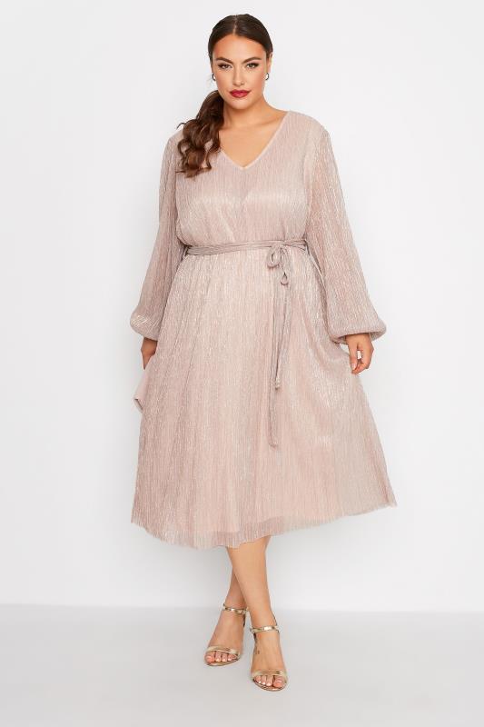 LIMITED COLLECTION Plus Pink Metallic Crinkle Midi Dress | Yours Clothing 2