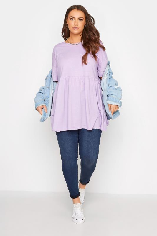 Plus Size Lilac Purple Drop Shoulder Peplum Top | Yours Clothing  2