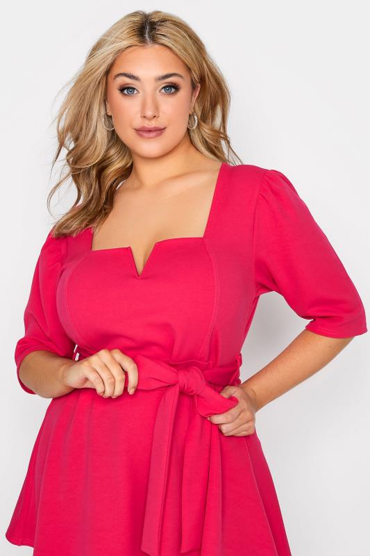 YOURS LONDON Plus Size Hot Pink Notch Neck Peplum Top | Yours Clothing 4